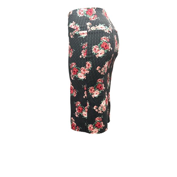 ABN Floral Pencil Skirt M Black White Dot High Waist Stretchy Retro Made USA - Picture 4 of 11